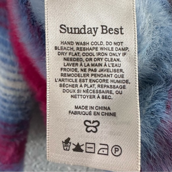 Sunday Best Fuzzy Cropped Cardigan Striped Mohair Look Size L - Picture 5 of 7